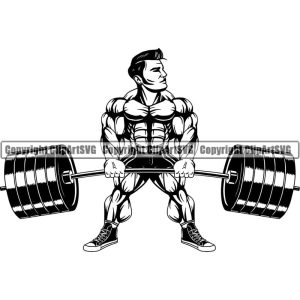 Bodybuilding Man Muscle Flex Flexing Barbell Bar Fitness Gym Workout Train Trainer Health Weight Fit Body Strong Logo SVG PNG Vector Clipart