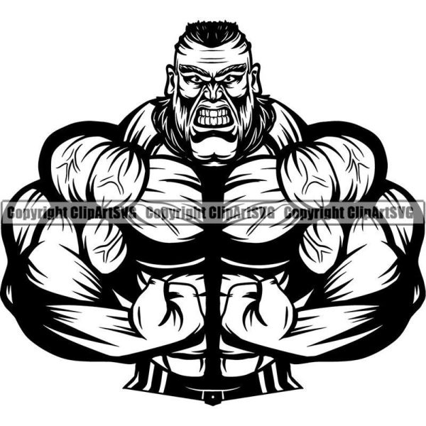 Bodybuilding Man Muscle Flex Dumbbell Posing Fitness Gym Workout Train Health Weight Pose Fit Body Strong Design Logo SVG PNG Vector Clipart