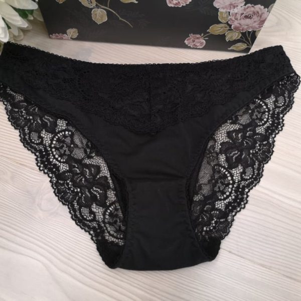 1PCS 100% Organic Cotton Black Soft Lace Ladies Romantic Hipster Panty Cute Women’s Handmade Bridal Lingerie