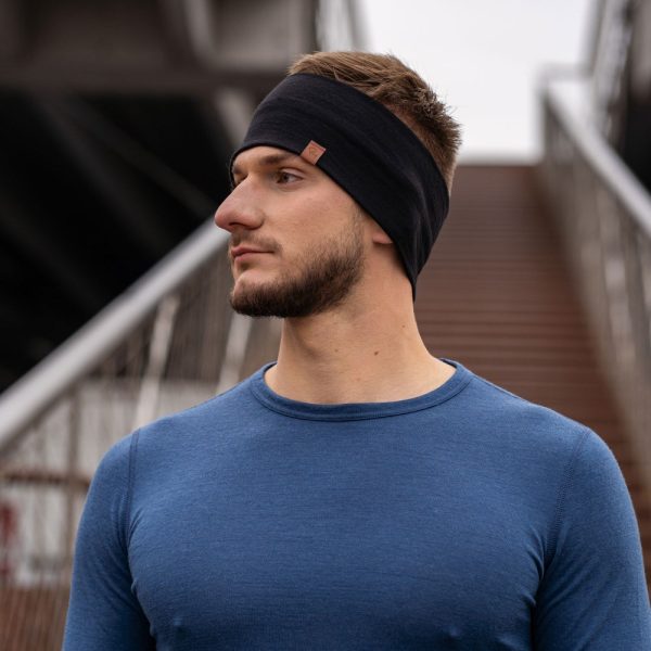 Unisex Wide Black Yoga Headband for Women Men Sustainable Gift Sweatbands Merino Wool Organic Clothing Knit Hair Accessories