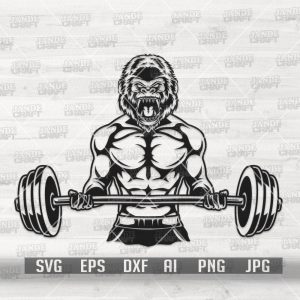 Ape Body Builder svg | Weight Lifter Clipart | Strong Muscle Man Cut File | Fitness Coach Gift Idea T-shirt Design png| Workout Physique dxf