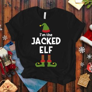 Jacked Elf Christmas T-shirt for Men and Women, Body Builder Weight Lifting Gift, Unisex Holiday Fitness Gym Tee