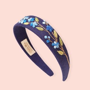 Haarreifen handbestickte Vergissmeinnicht Mimosa, Blume Florale Haarschmuck, Haaraccessoires Geschenk für Mädchen, Geschenk für Frauen,