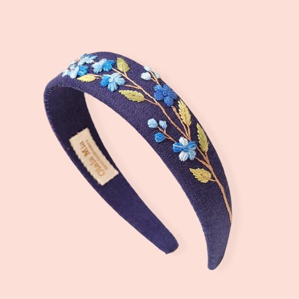 Haarreifen handbestickte Vergissmeinnicht Mimosa, Blume Florale Haarschmuck, Haaraccessoires Geschenk für Mädchen, Geschenk für Frauen,
