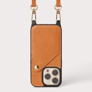 Ultra-Durable Genuine Leather Smooth iPhone Case Crossbody Wallet Purse w/ Expanded Card Holder & Adjustable Shoulder Strap – Tan / Beige