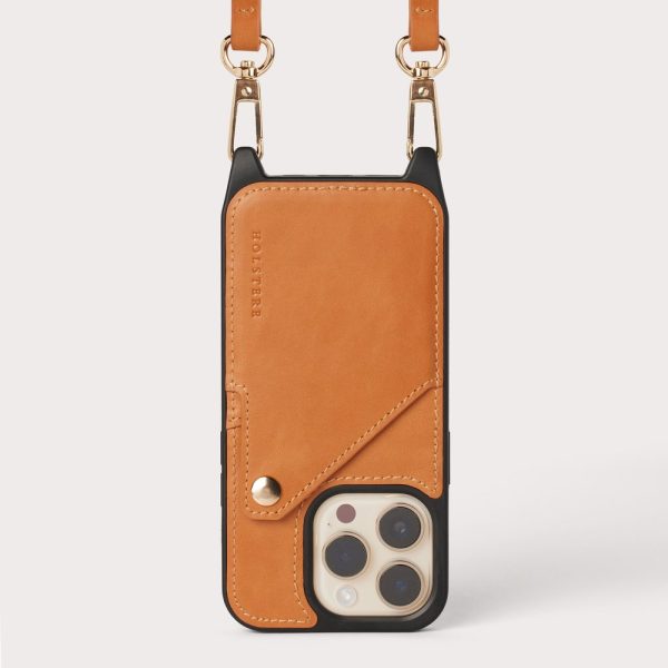 Ultra-Durable Genuine Leather Smooth iPhone Case Crossbody Wallet Purse w/ Expanded Card Holder & Adjustable Shoulder Strap – Tan / Beige