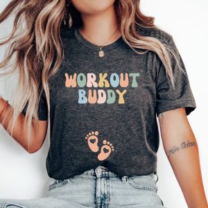 Workout Buddy Pregnancy Announcement Shirt, Fitness Baby Reveal T-Shirt, Weightlifting Baby Announcement Outfit, Gym Partner Maternity Gift