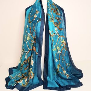 Luxury 100% Silk Scarf, Van Gogh Almond Blossom Silk Scarf Lightweight, Personalised Gift For Her, Women’s Head Scarf, Silk Scarf, Gift Box