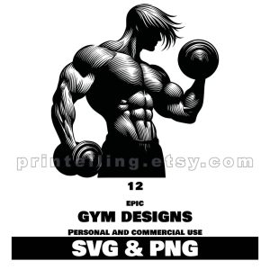 Epic Gym Workout SVG & PNG Bundle, 12 Clipart Images to Design Shirts, Ads, Merch, Branding and More for Fitness and Bodybuilding Community