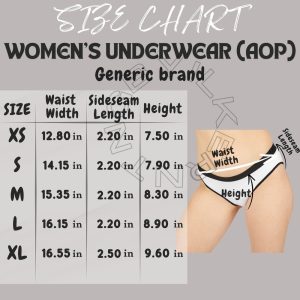 Women’s Underwear Size Chart | Size Chart for Women’s Underwear (AOP) | Womens Underwear AOP Mockup size chart | Underwear size chart
