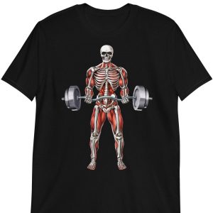 Skeleton Fitness T-Shirt, Gym Workout Tee, Bodybuilding Shirt, Bodybuilder Weightlifting Shirt, Exercising Clothing, Fitness Clothes