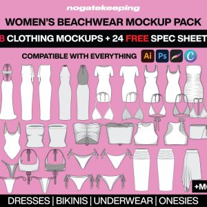 Ultimate Women’s Fashion Beachwear Mockup Template Pack – 48 Editable Templates for Beachwear Dresses Underwear Swimwear + Free Spec Sheets