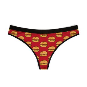 Women’s Thongs Burger Pattern (AOP) / Women’s Underwear Cheeseburger / Red Thongs with burger / Funny Underwear