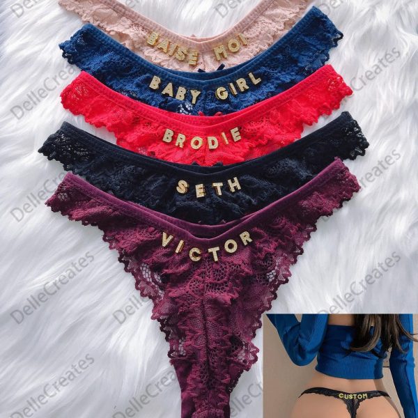 Custom Name Lace Thong, Personalised Name Thong, Custom Name Thong,Custom High Elastic Lace Thong