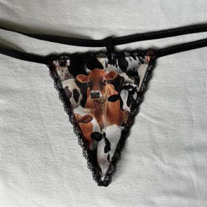 Womens COW Barn Farm Ranch Animal String Thong Lingerie Underwear