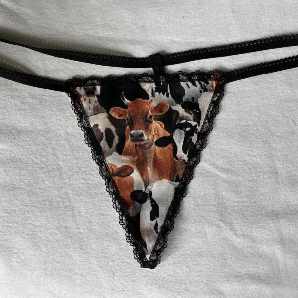 Womens COW Barn Farm Ranch Animal String Thong Lingerie Underwear