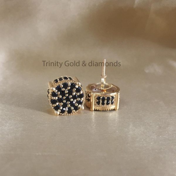 Black Stud • Mens Black Stud Earrings with Screw Back • Size 11.80mm  • Flower Shape Cluster Unisex Stud Earrings • Perfect Birthday Gift