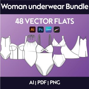 Underwear Mockup Pack & 48 Women Fashion Vectors – Fashion Design Pack – Procreate Mockup – Vector Technical Drawings