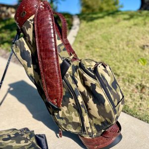 Stand bag Cow Leather embossed Croc Trim & Waxy Canvas. Lightweight and durable