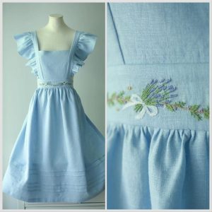 Lavender Flower Embroidery Apron for Her, Hand Embroidered Apron, Natural Embroidery Linen Apron, Apron Dress for Women, Mother’s Day Gift