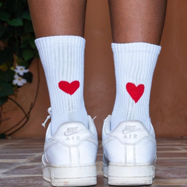 Funny Socks Women & Men • Heart Socks • Embroidered Socks • White Tennis Socks • Crew Socks with Motif