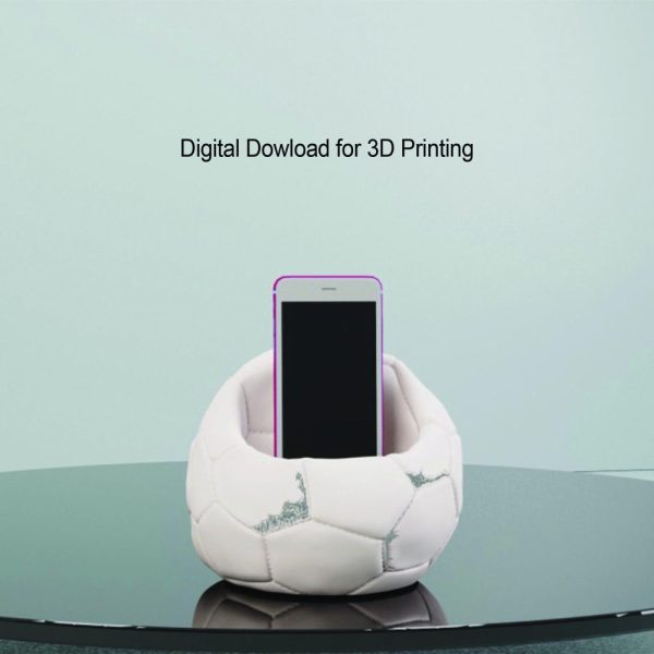 3D Printable Soccer Ball Phone Stand Digital File, Modern Desk Accessory, Sports Gift for Soccer Fans, Unique Phone Holder Design