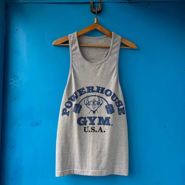 Brutal 90s Powerhouse Gym USA Fitness Gray Tank Top Weightlifting Wear Size M