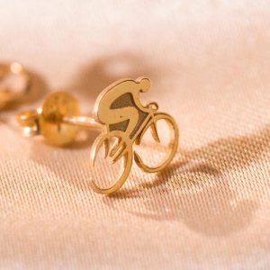 14K Solid Gold Bike Studs Earrings For Women, Bicycle Jewelry, Cyclist Gift, Biker Earrings, Sports Jewelry, Cycling Rider, Gift For Her