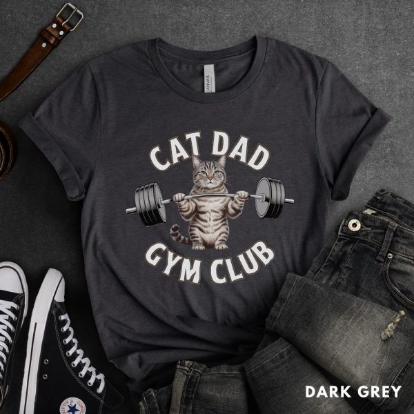 Cat Dad Gym Club Shirt, Funny Cat Lifting Weights Tee, Fitness Cat Lover Gift, Workout Gym Shirt for Cat Dads, Cat Enthusiast T-Shirt