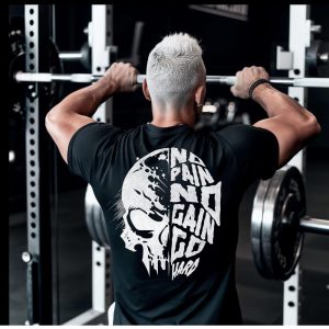 Skull T-Shirt- Workout Shirt- Fitness Tee, Muscle Building Top, Weightlifting Apparel, No Pain No Gain T-Shirt, Skull Gift, Bodybuilding Tee