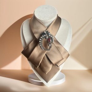 Elegant  Necktie Necklace  for Women –  Handmade Bow Tie Accessory with Antique Pin  – Skinny scarf –   Gift for Fashionable  Friend