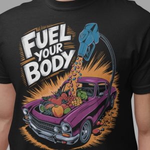 Fuel Your Body Unisex Garment-Dyed Heavyweight T-Shirt | Vintage Car Healthy Fuel Graphic Tee | Organic Food Fitness Shirt