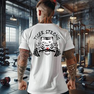Tiger Strong Gym T-Shirt – Fitness Workout Tee, Men’s Activewear, Muscle Training Shirt, Animal Lover Gift, Tiger Graphic Top, Barbell Tee