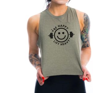 Be Happy Lift Heavy Crop Tank – Funny Workout Shirt, Gym Top for Fitness Enthusiasts, Weightlifting Lovers, Athleisure Gift