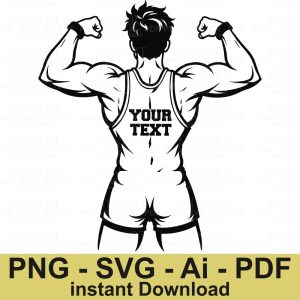Bodybuilder Svg Flexing Muscle Man with Custom Text Clipart Png Pdf Ai Fitness Gym Sublimation Print Design for Shirts and Posters