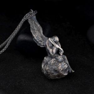 Angel & Rock Men Necklace, Handmade 925K Silver Pendant, Angel Women Necklace, Gift For Him, Christmas Gift, Father’s Day Gifts