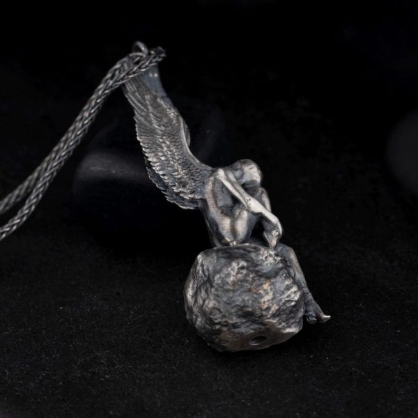 Angel & Rock Men Necklace, Handmade 925K Silver Pendant, Angel Women Necklace, Gift For Him, Christmas Gift, Father’s Day Gifts