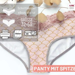 Slip with lace pattern | eBook for panty | Instructions for women’s underwear slip/panty shape size 32-58 (digital/German)