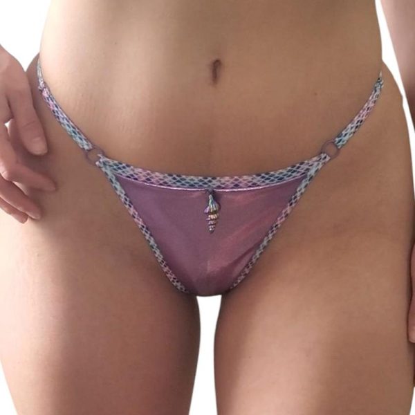 Seashell Strap Thong Panty With Printed Mermaid Scales Trim Comfortable Thong Panty Handmade Lingerie Cute Panty Women’s Underwear Beach
