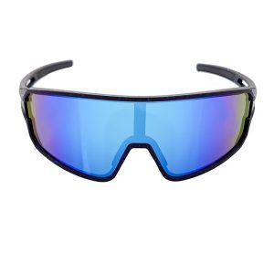 CYCLONE – Rectangle Sports Shield Sunglasses Matte Black Blue Mirror