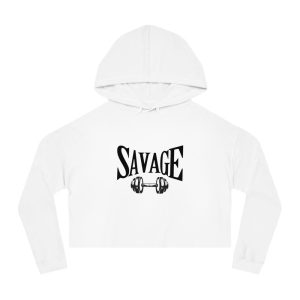 Savage Women’s Cropped Hooded Sweatshirt, Fitness Apparel, Workout Top, Casual Wear, Gift for Gym Lovers