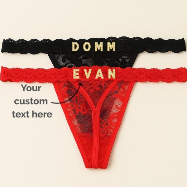 Custom Name Thong, Personalized Thong with Name, Name Chain, Plus Sized, Name Thong With Matching Bra Option, Monogram Rhinestone Thong Cute