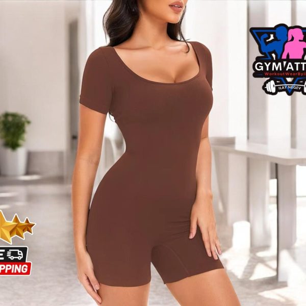 Women’s Gym Bodysuit | Seamless Workout Romper | Body Shapewear Jumpsuit | Short Sleeve Yoga Outfit | Fitness Clothing Wear