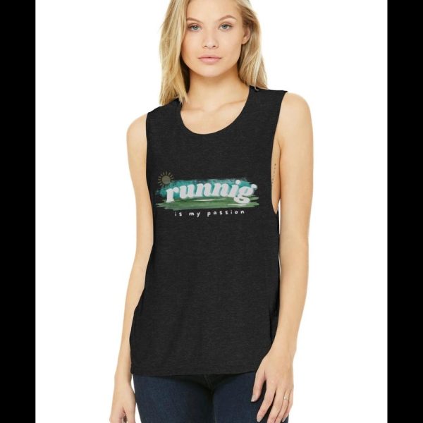 Running is My Passion Women’s Flowy Scoop Muscle Tank, Fitness Tank Top, Workout Gear, Gym Apparel, Active Wear, Gift for Runners