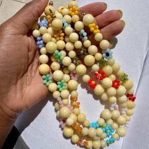 Colorful Chunky Pearl Necklace, Handmade Flower Beaded Statement Choker, Mixed Boho Bead Jewelry Gift for Women, Summer Accessory Must-Have