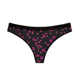 Dead Petal Thong | Dark Floral Women Thongs | Violet Magenta Flower Underwear | Goth Vapor Lingerie | Cyber Noir Aesthetic