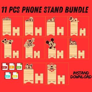 11 Pcs Wooden Phone Stand Bundle Laser Cut Templates, Phone Stand Laser Cut SVG | Cell Phone Stand SVG Bundle