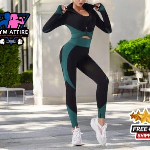 Women’s Workout Set | Seamless Gym Suit | High Waist Leggings | Sports Bra and Yoga Jacket | Fitness Clothing for Exercise