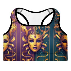 Mardi Gras Sports Bra Theatrical Yoga Top Purple Teal Gold Bralette Padded Fitness Bras Women’s Gym Workout Comfy Racerback Brassiere