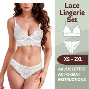 Lingerie Sewing Pattern – Bralette and Panty Set PDF – Lace Underwear Sewing Pattern for Women – Sizes XS-4XL – A4, Letter, A0 Format